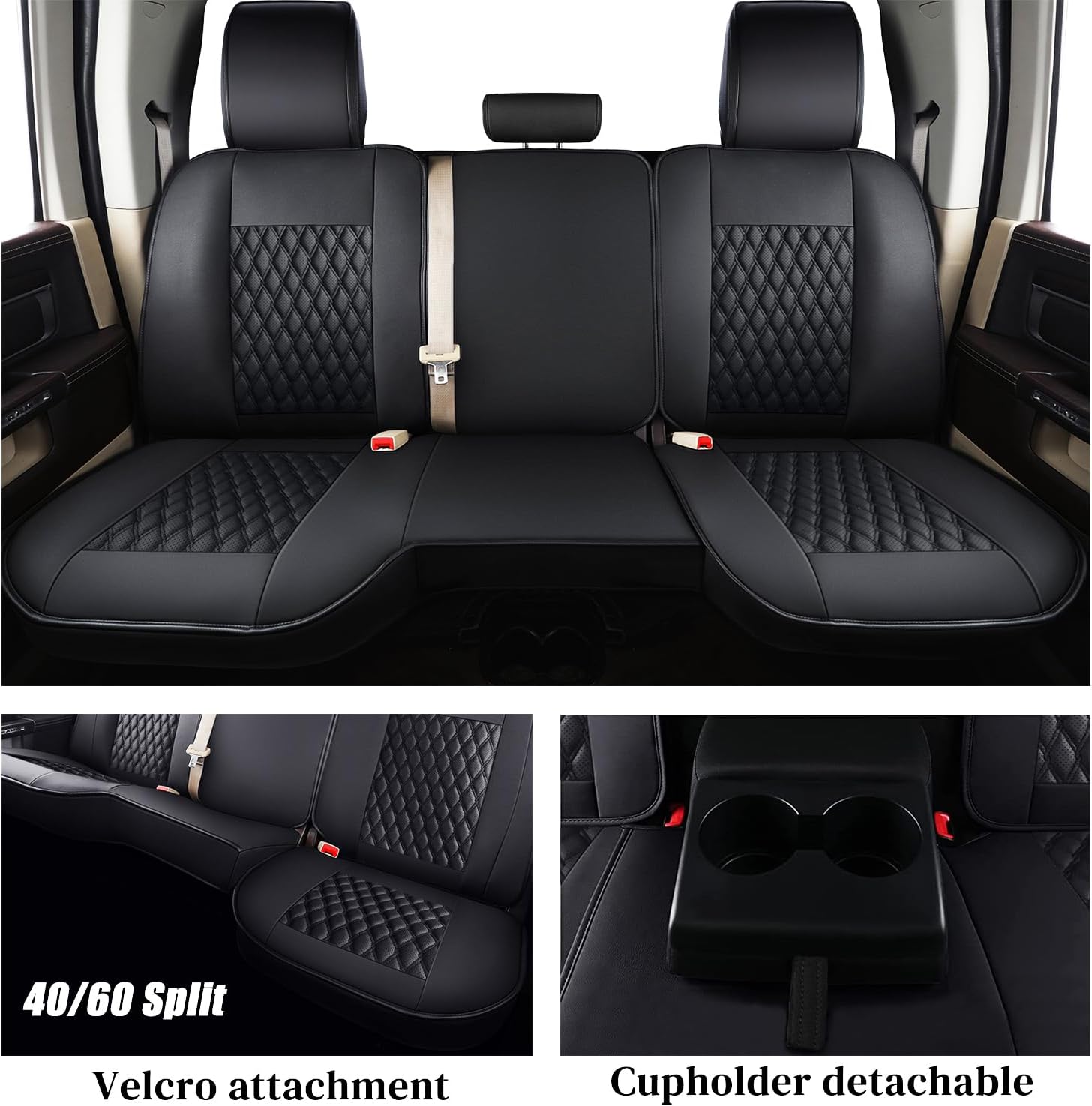 Coverado Leather Car Seat Covers Full Set, Dodge Waterproof Seat Covers for Car Fit for 2009-2018 Dodge RAM 1500, 2010-2024 2500 3500 Automotive Vehicle Seat Covers Protector for Trucks, Black