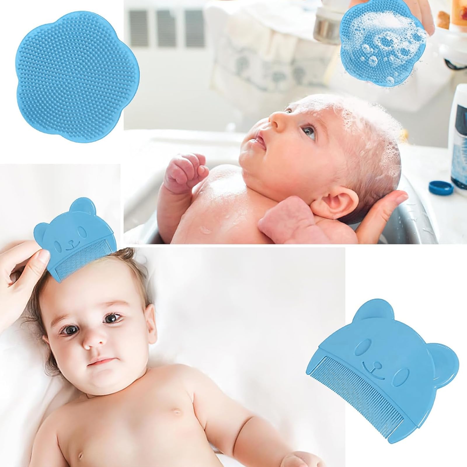 2 Pezzi Pettine Neonato,Pettine Crosta Lattea,Spazzola e Pettine Neonato,Pazzola per Bambini In Silicone Adatto Per Il Massaggio Del Cuoio Capelluto Del Neonato