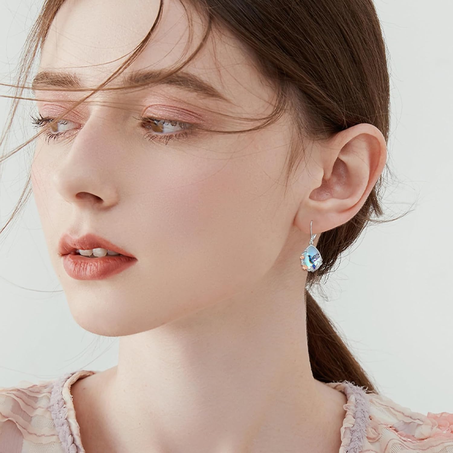 Hummingbird Earrings for Women Sterling Silver Leverback Cut Animal Earrings Moonstone Dangle Earrings Hummingbird Jewelry Birthday Gifts for Wife - Image 5