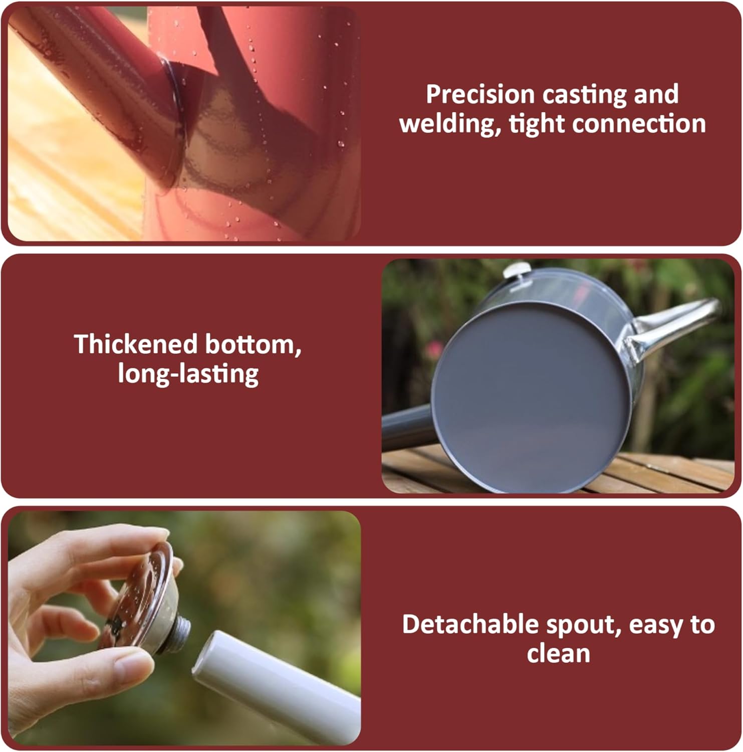 Large Watering Can, Stainless Steel Watering Can, 1.3 Gallon/5L Large Metal with Removable Spout and 2 Handles for Outdoor & Indoor Plants, Claret