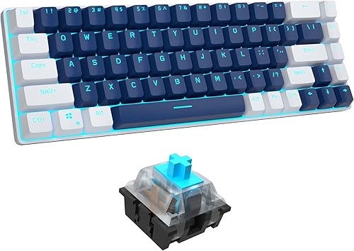 Camiysn Teclado mecánico 60%, compacto, 68 teclas, antifantasma con interruptor rojo, luz azul con teclado desmontable tipo C para PC, gamer,