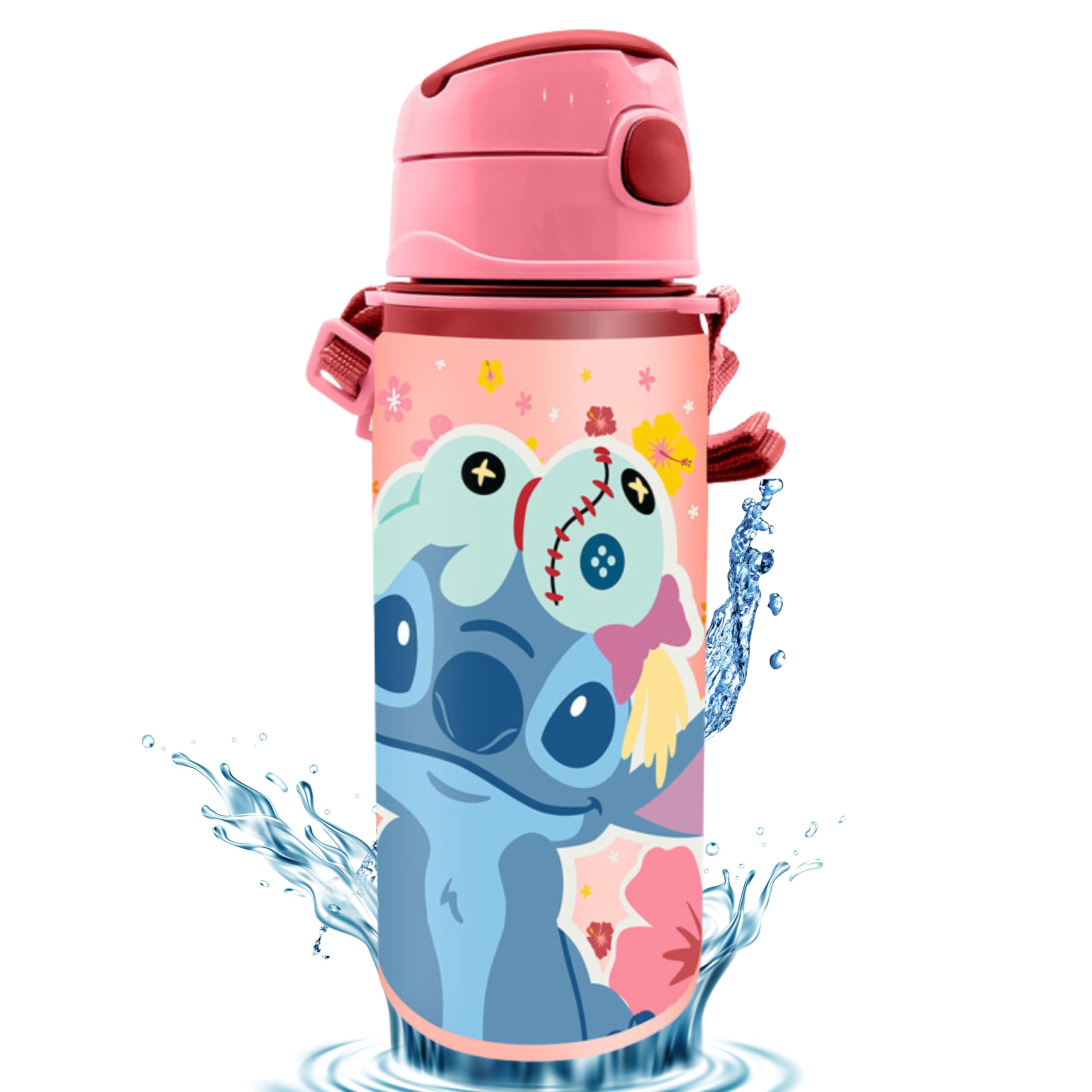 SRV Hub Disney Stitch Kids Water Bottle 600ml – Aluminium Leak Proof Pop-Up Lid Drinking Bottle for Boys & Girls, Reusable Metal Water Bottle for School, Sports & Travel, 4+ Years — image 1