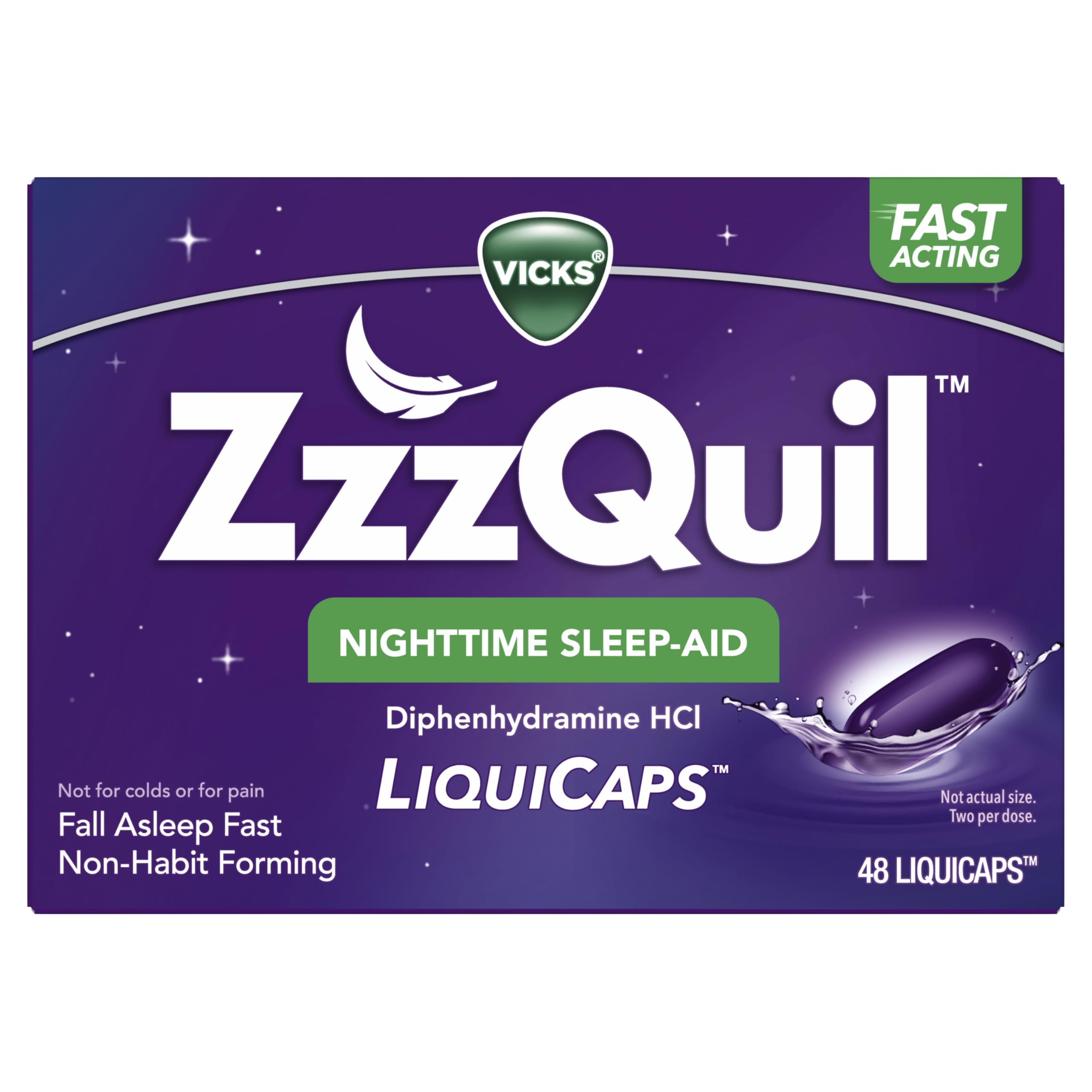ZzzQuil, Nighttime Sleep Aid LiquiCaps, 25 mg Diphenhydramine HCl, No.1 Sleep-Aid Brand, Non-Habit Forming, Fall Asleep Fast, 48 Count — Amazon image 11
