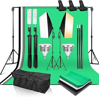 Abeststudio Studio Lighting Kit Bi-Color Dimmable 2X 85W Softbox Continuous Lighting Background Support System Black White...
