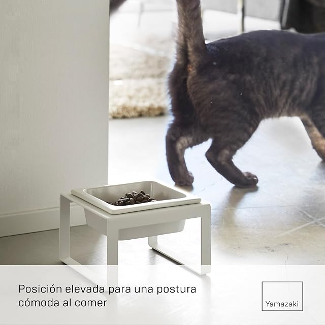 Foto 3 de 7 de Yamazaki 5816 Tower Pet Food Bowl Stand Single, White, Steel/Ceramic, 15 x 15.5 x 10 cm
