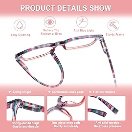 CHOFILORD 6 Pack Fashion Reading Glasses for Women Men Blue Light Blocking Oversized Square Readers with Spring Hinge (6 Pack Colorful A, 2.25)
