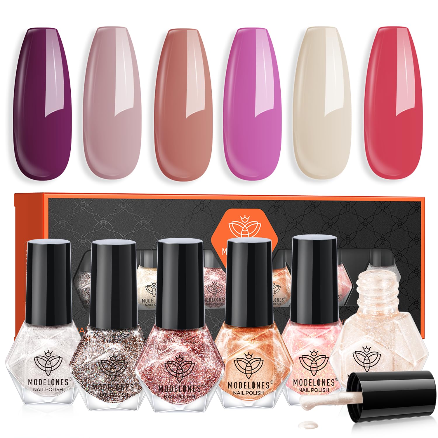 Nail Polish Set 6 Colors Red Burgundy Sparkle Glitter Chrome Mini Quick Dry Nail Lacquer Kit, Ruby Rush Cherry Mocha Vintage Magnetic Nail Art Manicure Gift for Women Girl