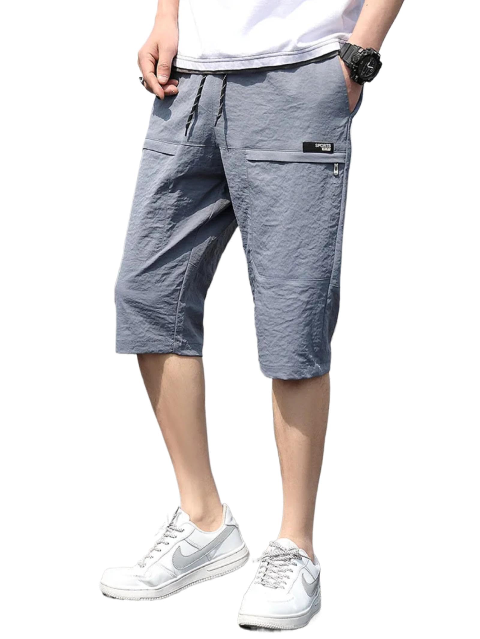 Pantaloncini Uomo Shorts Sportivi Tasche Pantaloni Capris da Uomo al Polpaccio Corti 7XL Blu