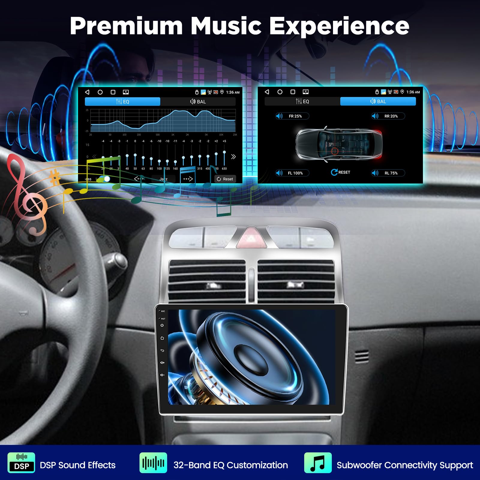 Autoradio Android per Peugeot 307 2002-2013, stereo touchscreen IPS da 9 pollici 2+64G con CarPlay & Android Auto wireless, GPS WiFi Bluetooth DSP 32EQ Audio + telecamera posteriore AHD