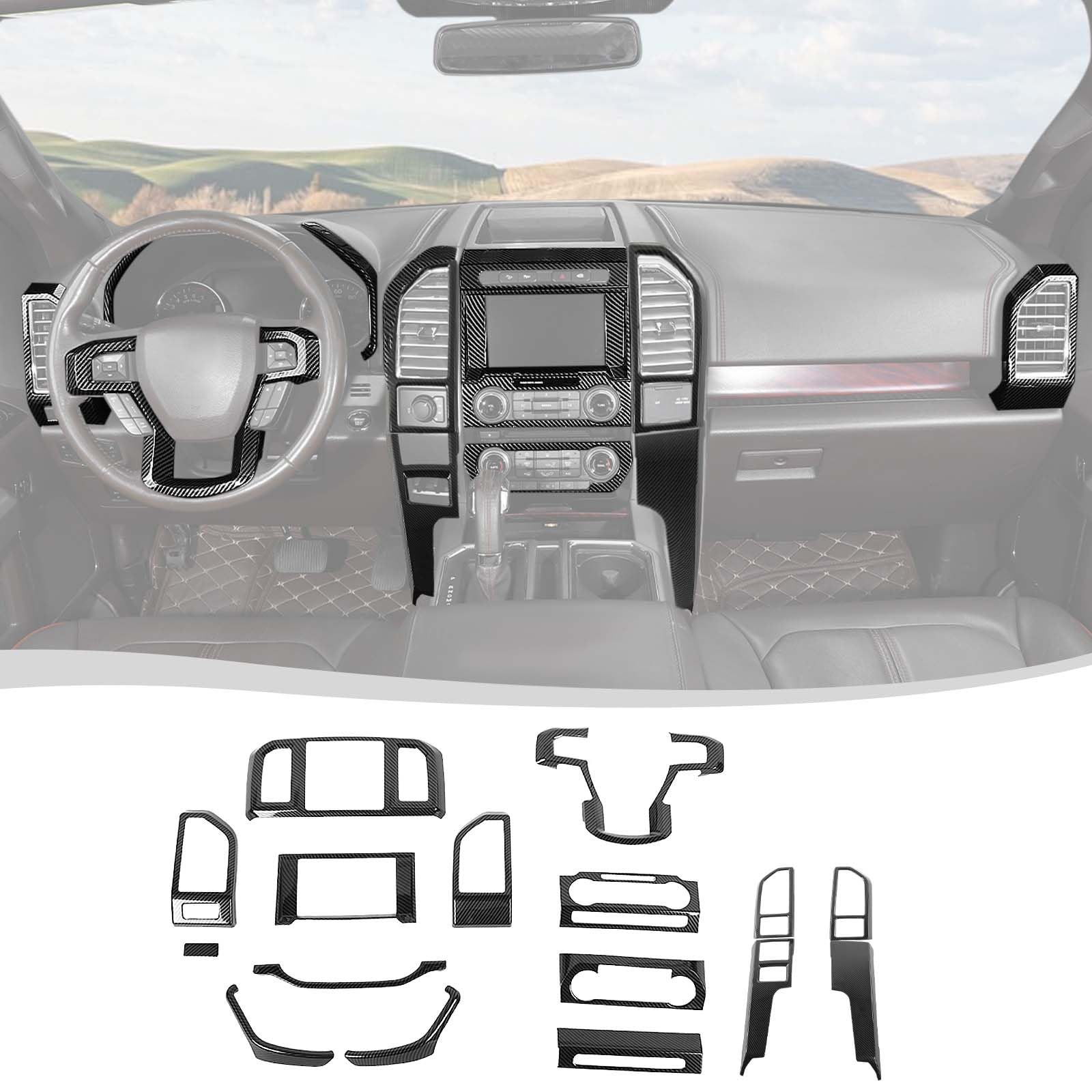 Photo 1 of Voodonala for Ford F150 2015-2020 Center Console Dash Trim Kits 16Pcs Interior Decoration Panel Kits Compatible for Ford F150 F250 F350 2015-2020(16pcs,ABS,Carbon Fiber Black)