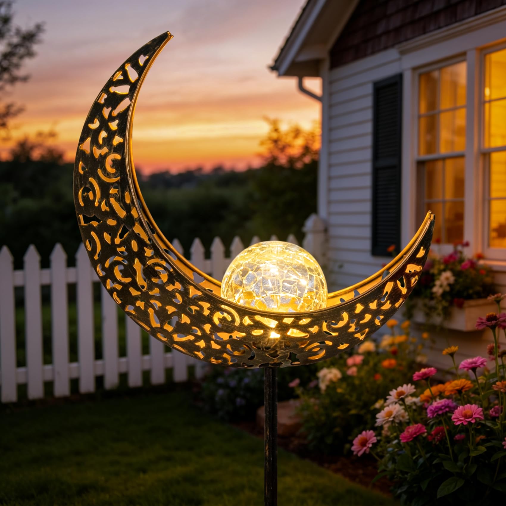 Lampe solaire jardin extérieur étanche LED blanc chaud lune pour patio