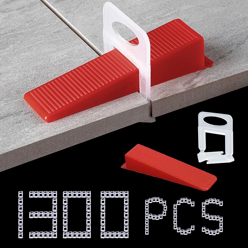 Tile Leveling System 1000-Piece Tile Leveling Spacer Clips and 300-Piece Reusable Wedges Tile Leveler Tool Set for Ceramic Tile and Stone Installation (1/16 Inch)