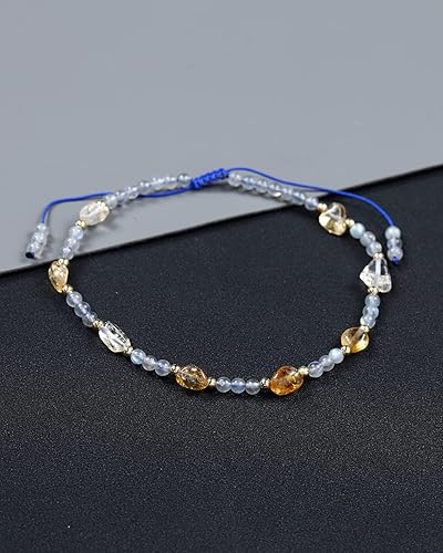 Miniatura 5 de Jewever Tobilleras con cristales de piedra lunacitrino, pulseras tobilleras de cristal de chakras para mujer, traen riqueza, piedras de Reiki de la