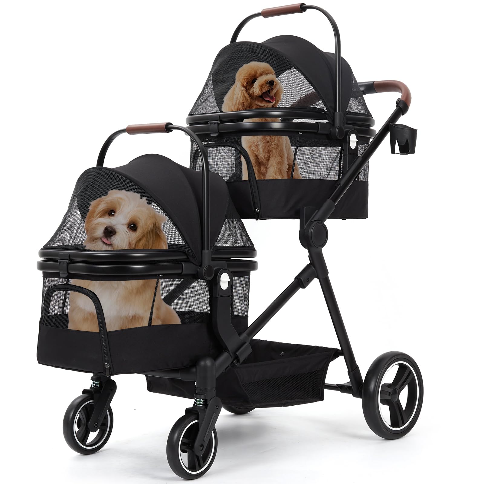 Zstar Hundewagen Hundebuggy Faltbarer Haustierwagen mit 2 Abnehmbaren Hundebox Tasche für Zwei Kleinen Hunden Katzen, Belastbarkeit bis 15 kg pro Ebene