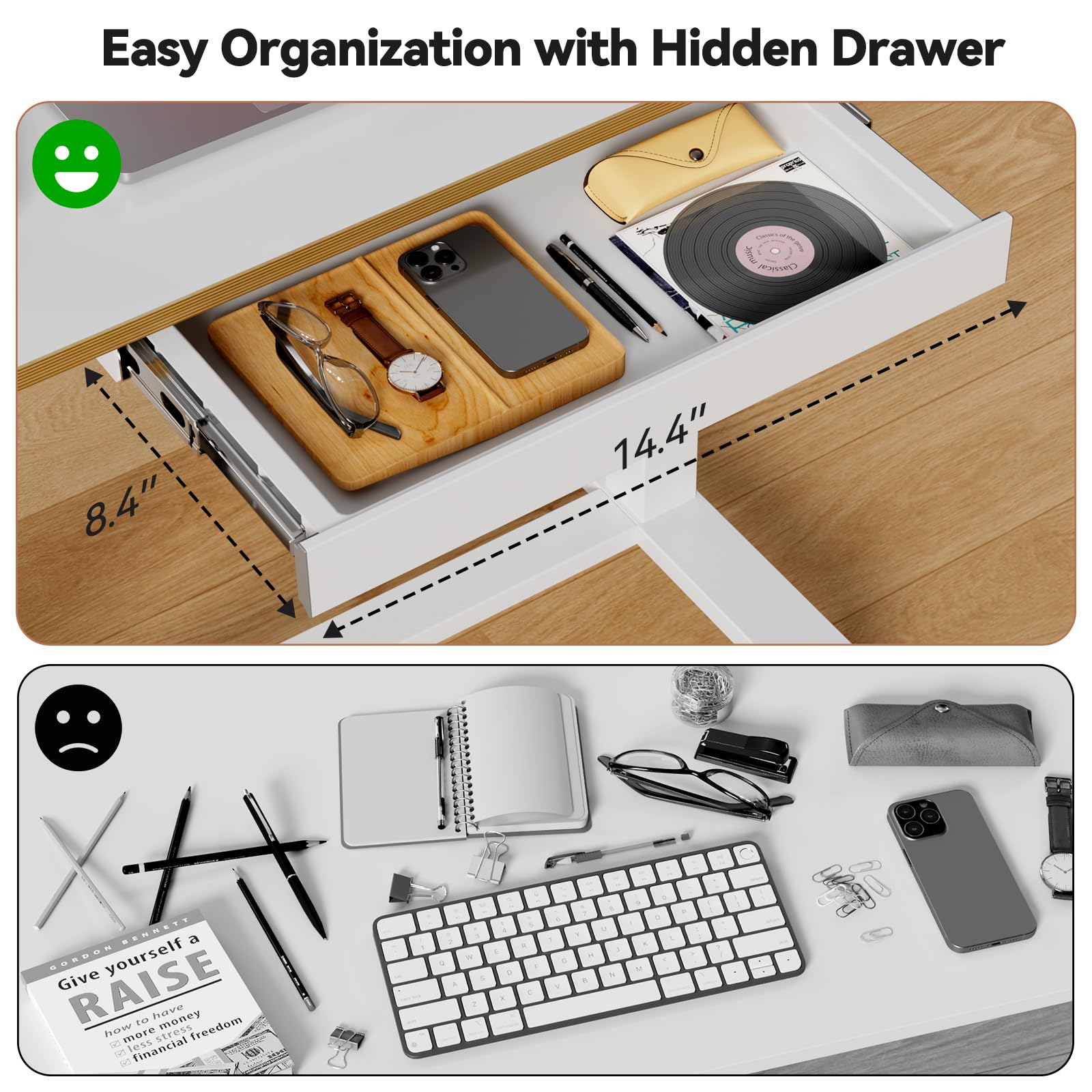 Mobile Standing Desk 35inch Small Rolling Table with Drawer Height Adjustable Sit Stand Workstation White Portable Laptop Cart — view 6