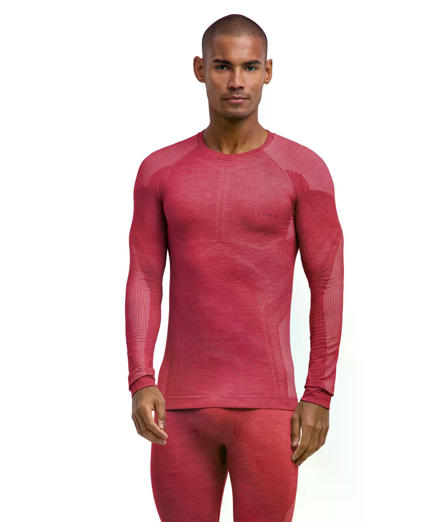 FALKE Mężczyźni Warstwa podstawowa (góra) Wool-Tech Light M L/s Sh wełna materiał funkcjonalny regulujące klimat 1 Sztuka, Czerwony Ruby 8830, L