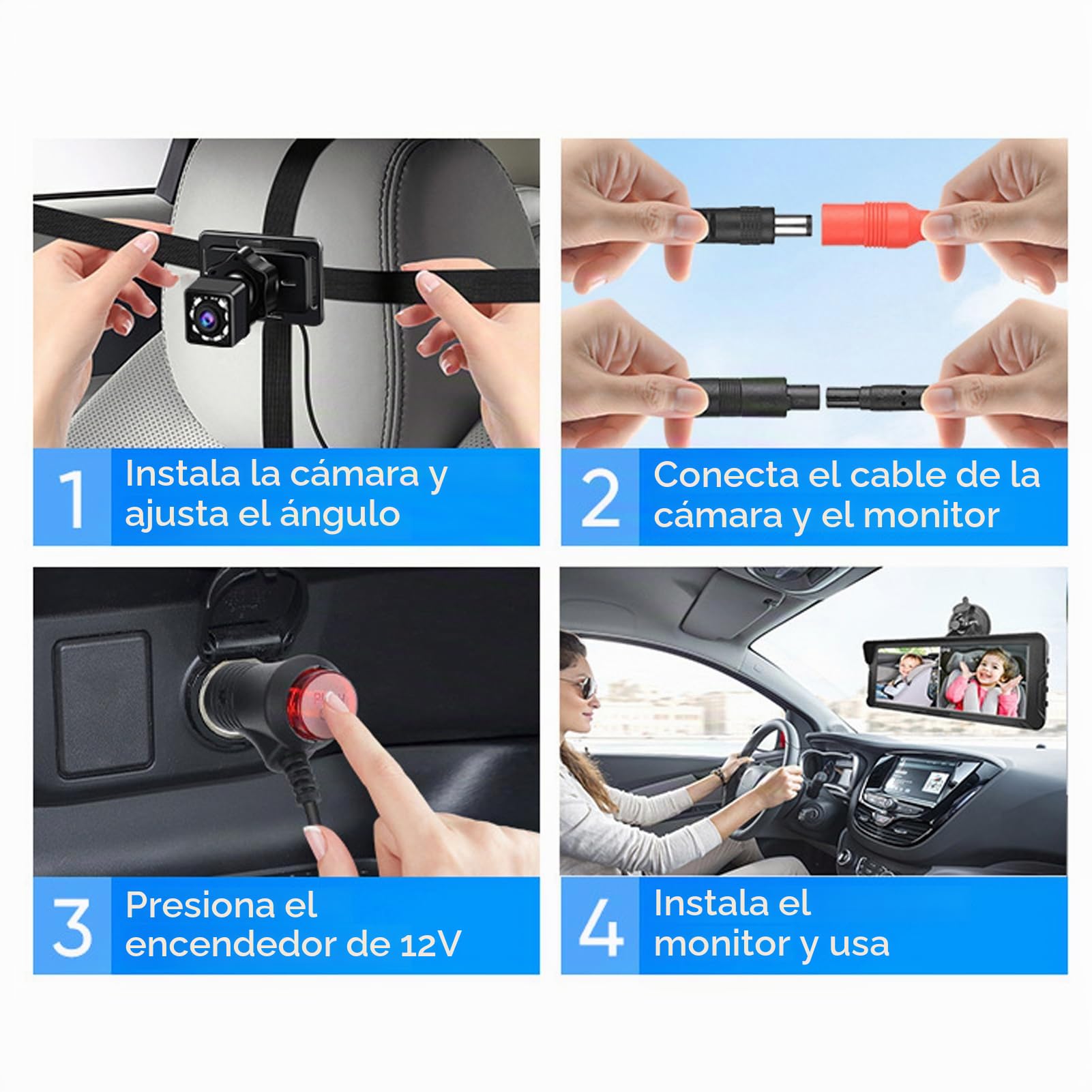 Shkalacar Cámara Bebé Asiento Trasero HD 1080P Doble Canal, Espejo Retrovisor Bebé Coche Pantalla 6,86'' Monitores de con visión Nocturna por Infrarrojos y ángulo de visión