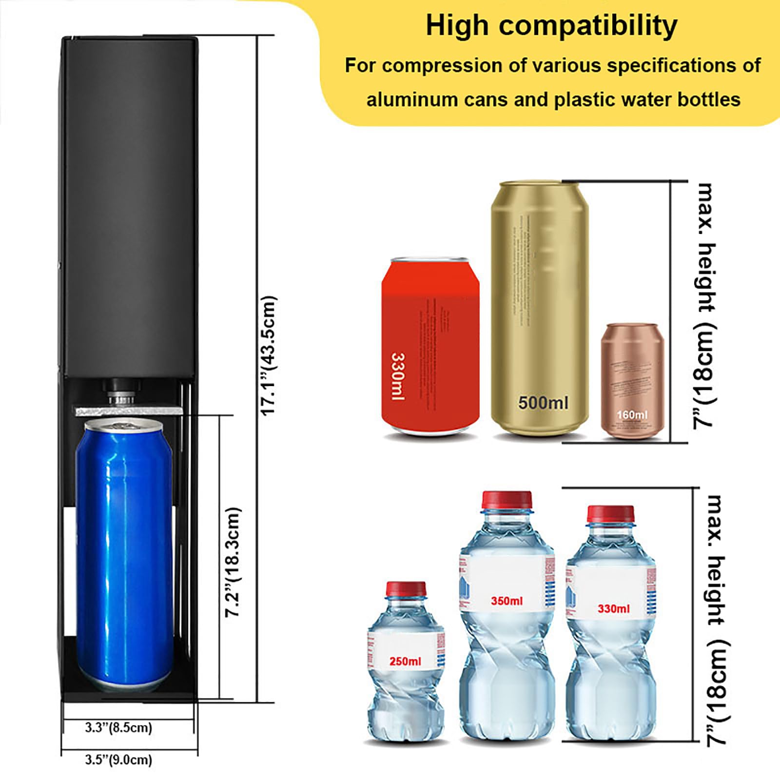 Trituradora de latas, prensa eléctrica de aluminio y aplanador de botellas de plástico para oficinas, escuelas y restaurantes