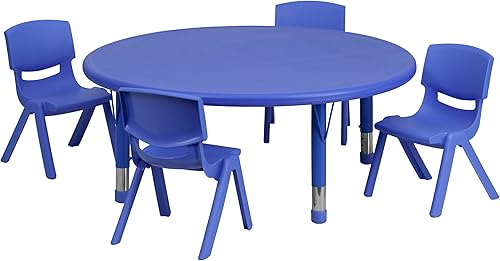 Flash Furniture Emmy - Juego de mesa redonda de plástico azul de 45 pulgadas con 4 sillas