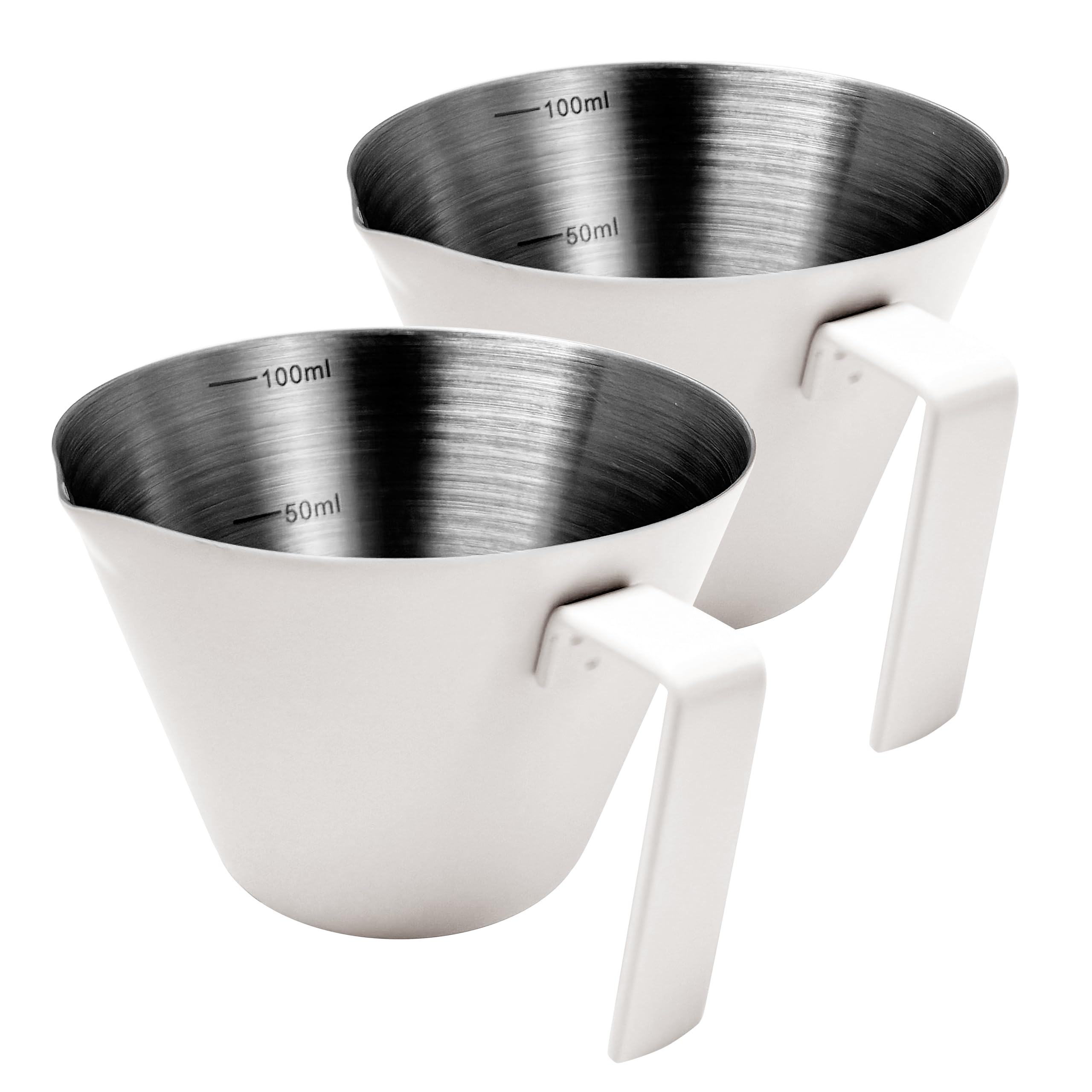 NEOUZA Espresso Shot Cups 100mL Espresso Measuring Cup 2 Pack Stainless Steel Pouring Cup Scale Kitchen Gadgets for Espresso Accessories (Cream White)