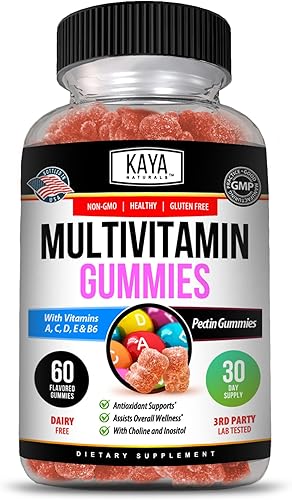 Miniatura 1 de Kaya Naturals Gomitas multivitamínicas para adultos, biotina, vitamina A, C y E, incluyendo zinc y vitamina B-12, ácido fólico, sabor a fresa