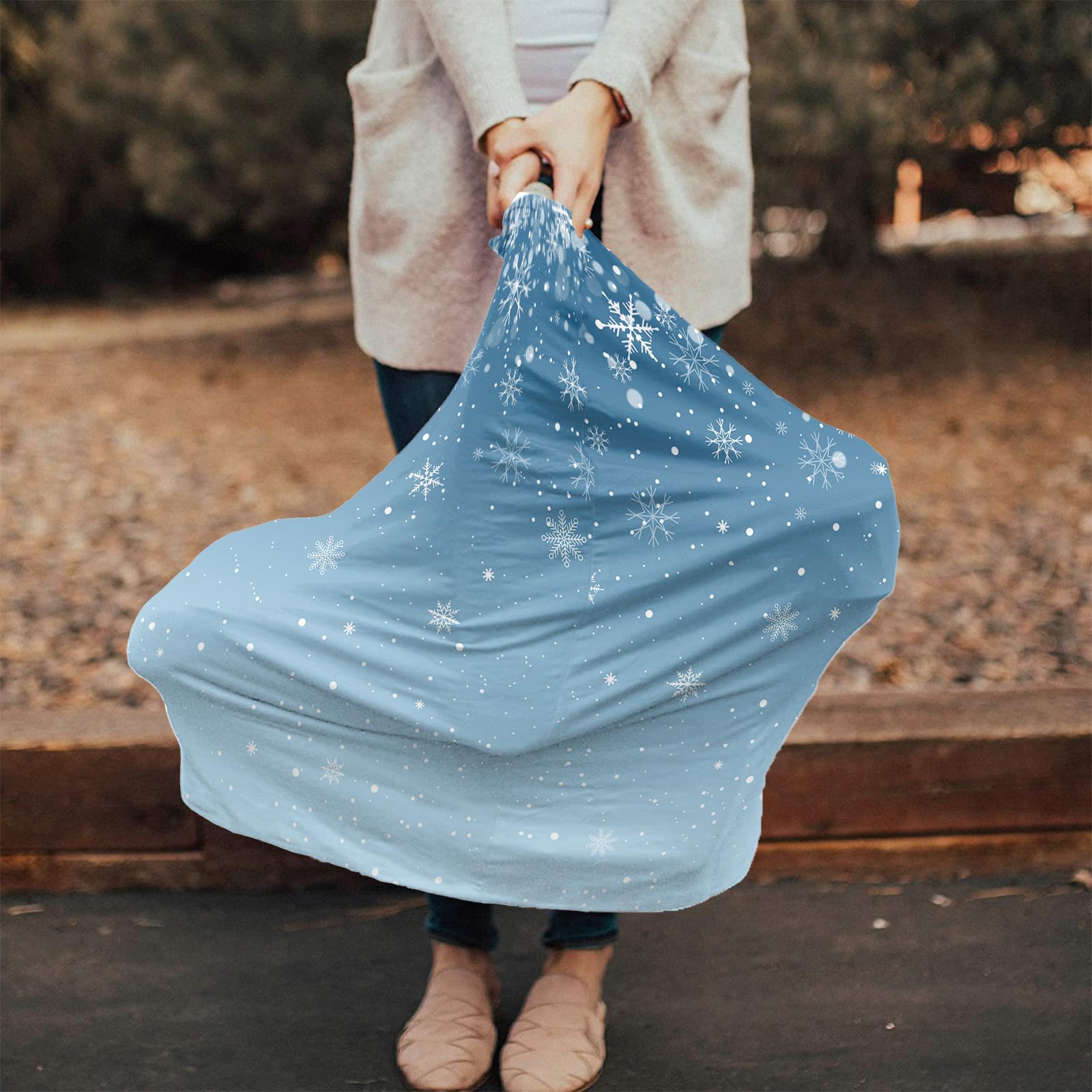 Nursing Cover for Breastfeeding Scarf, Merry Christmas Snowflake Snow Ombre Blue Baby Car Covers Super Soft Multi Use for Canopy Shopping Cart Cover Blanket Stroller Cover