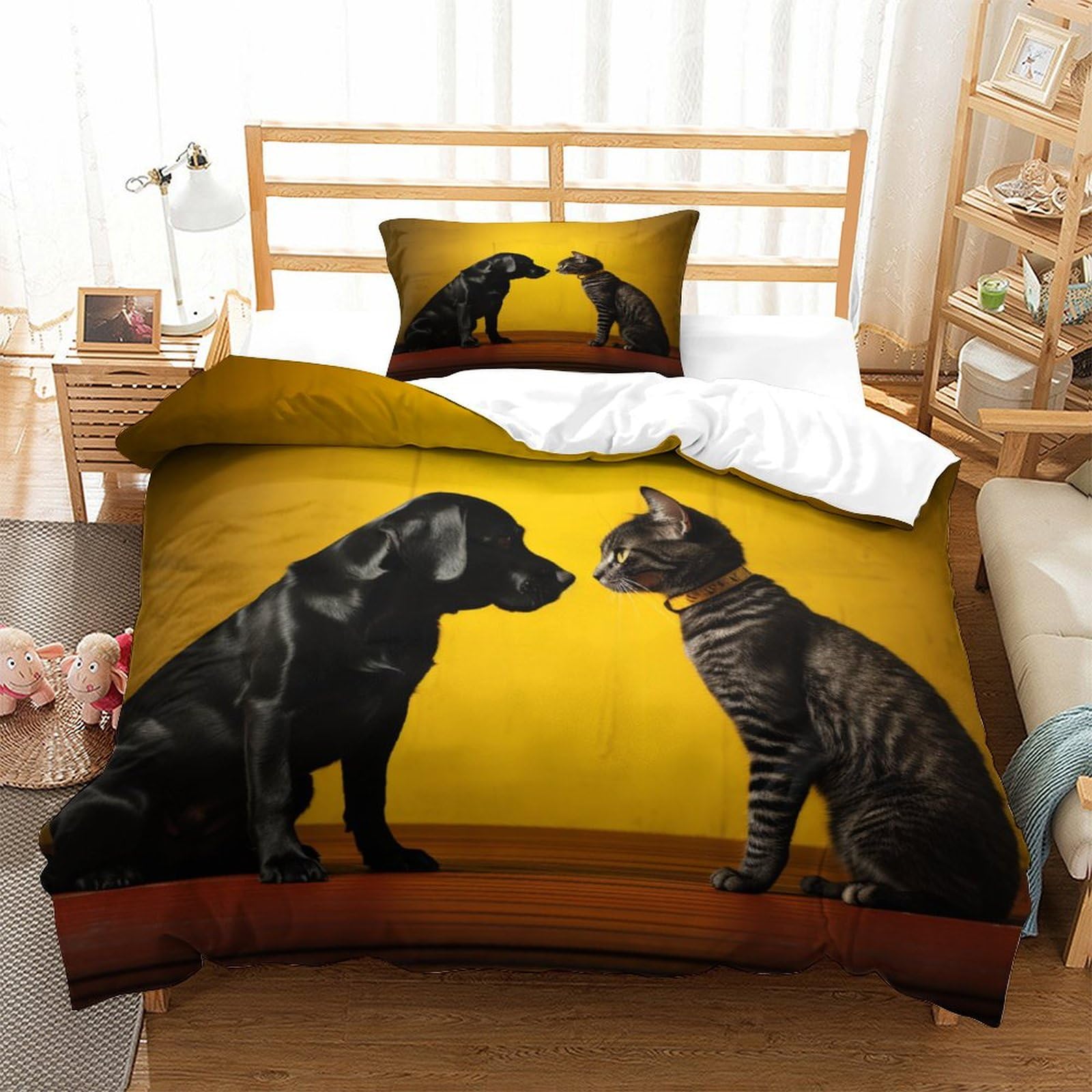 P1S9U7W5Y Cozy Animal 3D Printed Dog Cat Duvet Cover Set 3pcs Microfiber Pet Bedding Set Single