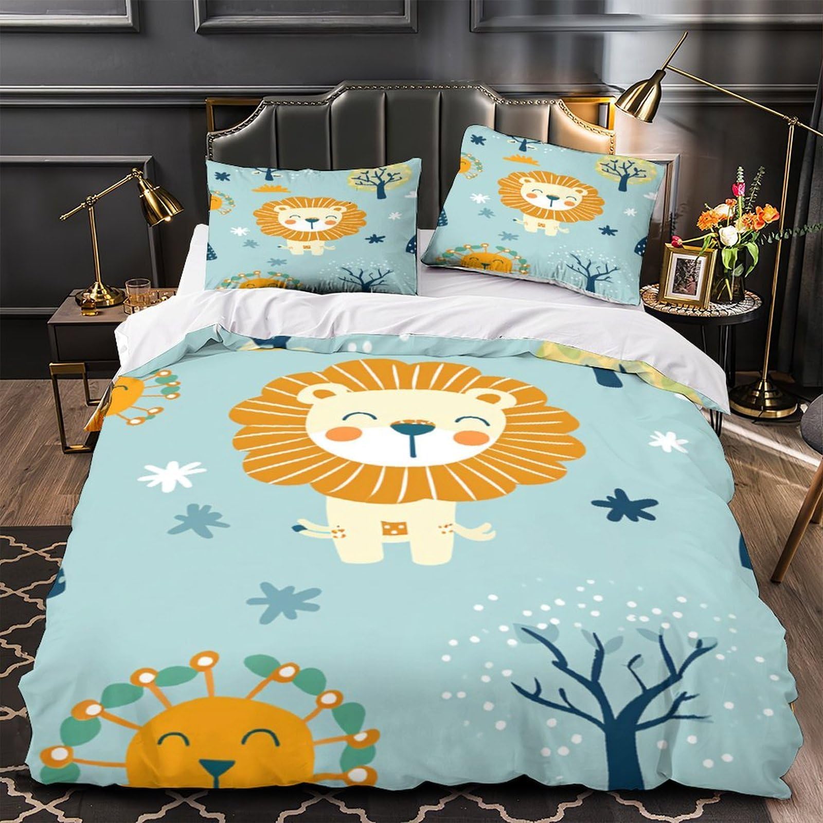 Housse de couette lion respirante en microfibre 3D à fermeture éclair