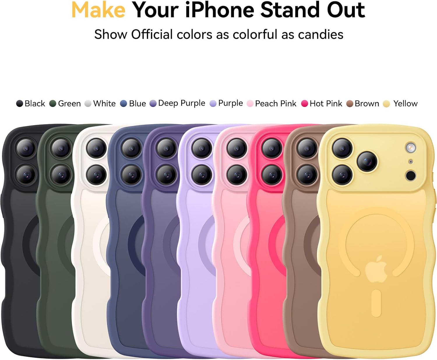 Magnetic for iPhone 17 Pro Case, 1X Screen Protector +1X Wrist Strap, Cute Wavy [Compatible with MagSafe] [Full Camera Protection] Trendy Matte Women Girly Phone Case for iPhone 17 Pro 6.3", Yellow