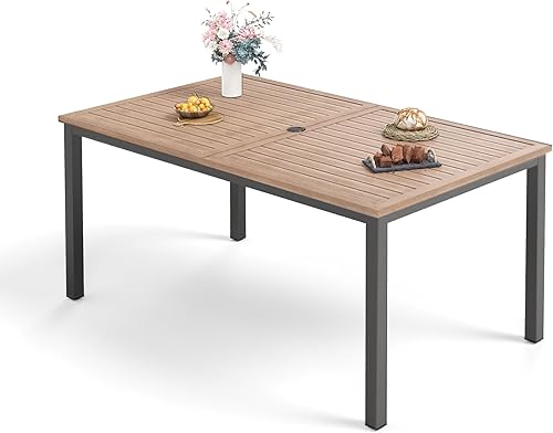 Sophia & William Mesa de comedor rectangular de metal para 6 personas, con revestimiento electrónico extragrande de 63.8 pulgadas de largo x 38.2
