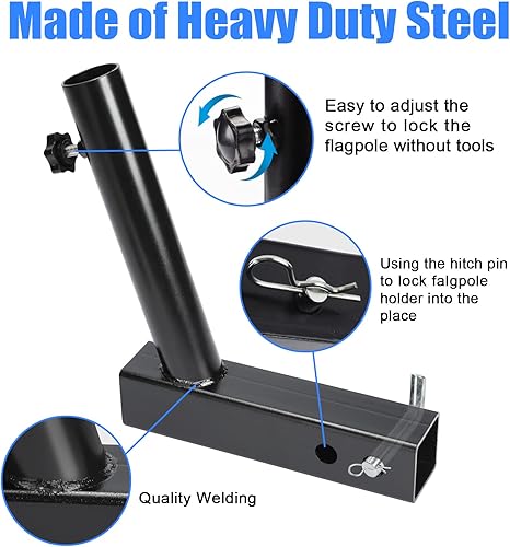 Miniatura 3 de Soporte para mástil de bandera de enganche, soporte universal para asta de bandera, soporte para asta de bandera en ángulo, apto para receptor de