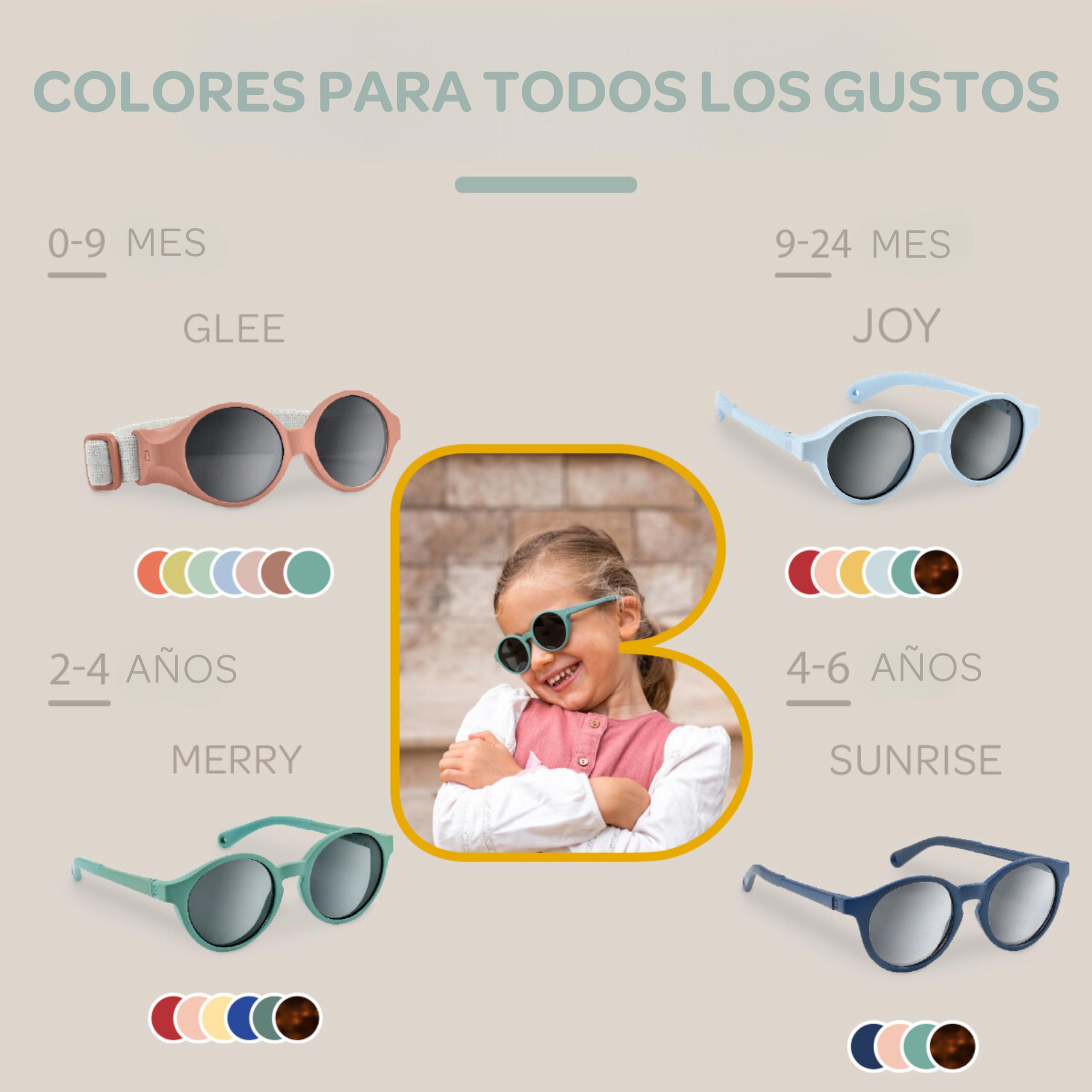 BÉABA Gafas de sol para niños de 4 a 6 años, Protección 100% UV - CAT 3, Protección lateral, Comodidad óptima, Patillas ajustables en 360°, Azul marino