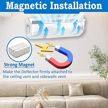 Air Vent Deflector,4-Pack Redirect Airflow Powerful Magnetic Vent Air & Heat Deflector for Ceiling, Floor and Wall,Sidewall - Adjustable from 8.5 to 15