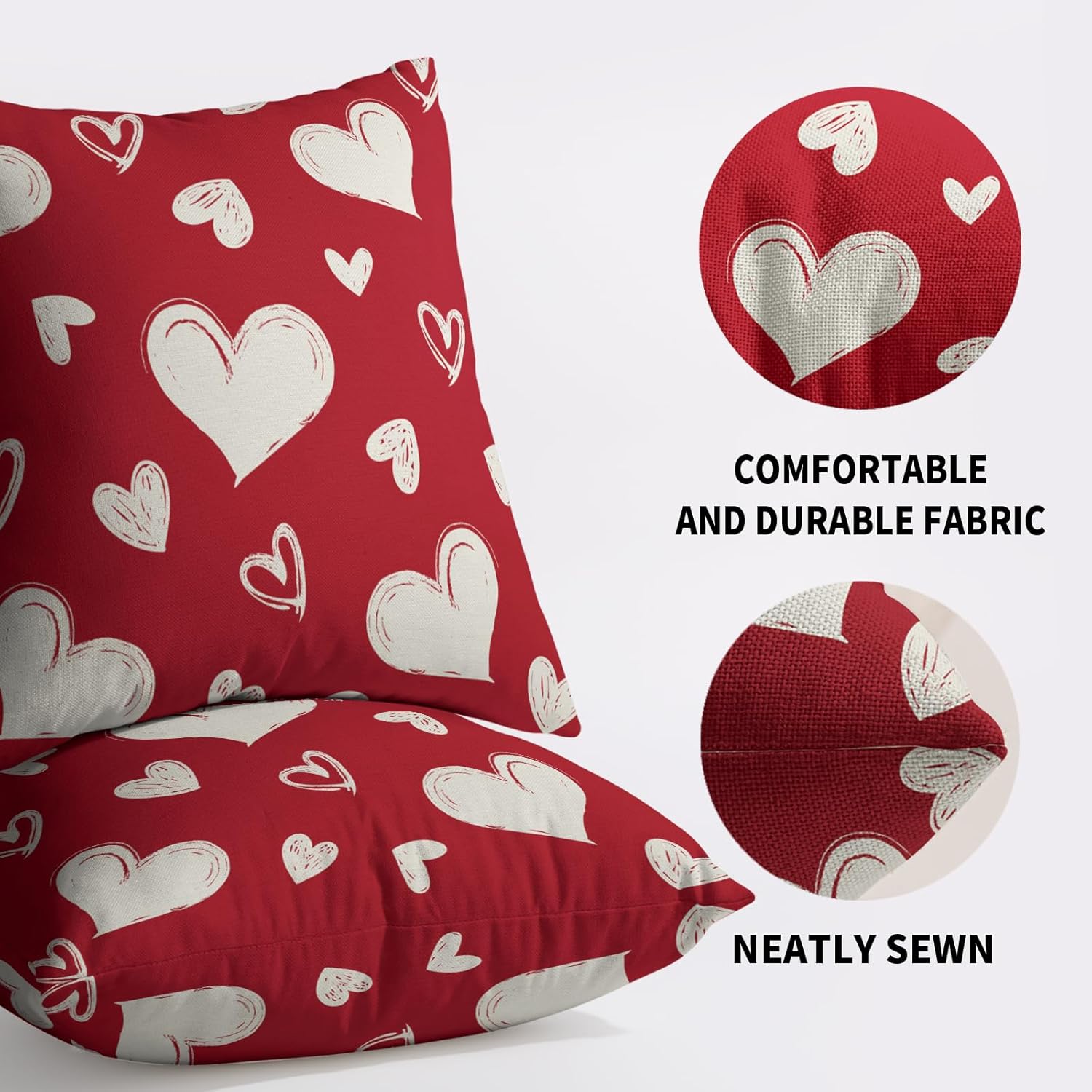 Red Valentines Pillow Covers 24X24 Set of 2, Valentine's Day Cream Love Heart Pattern Print Decorative Throw Pillow Covers Outdoor Farmhouse Holiday Decorations Cushion Case Couch Sofa Bed Decor