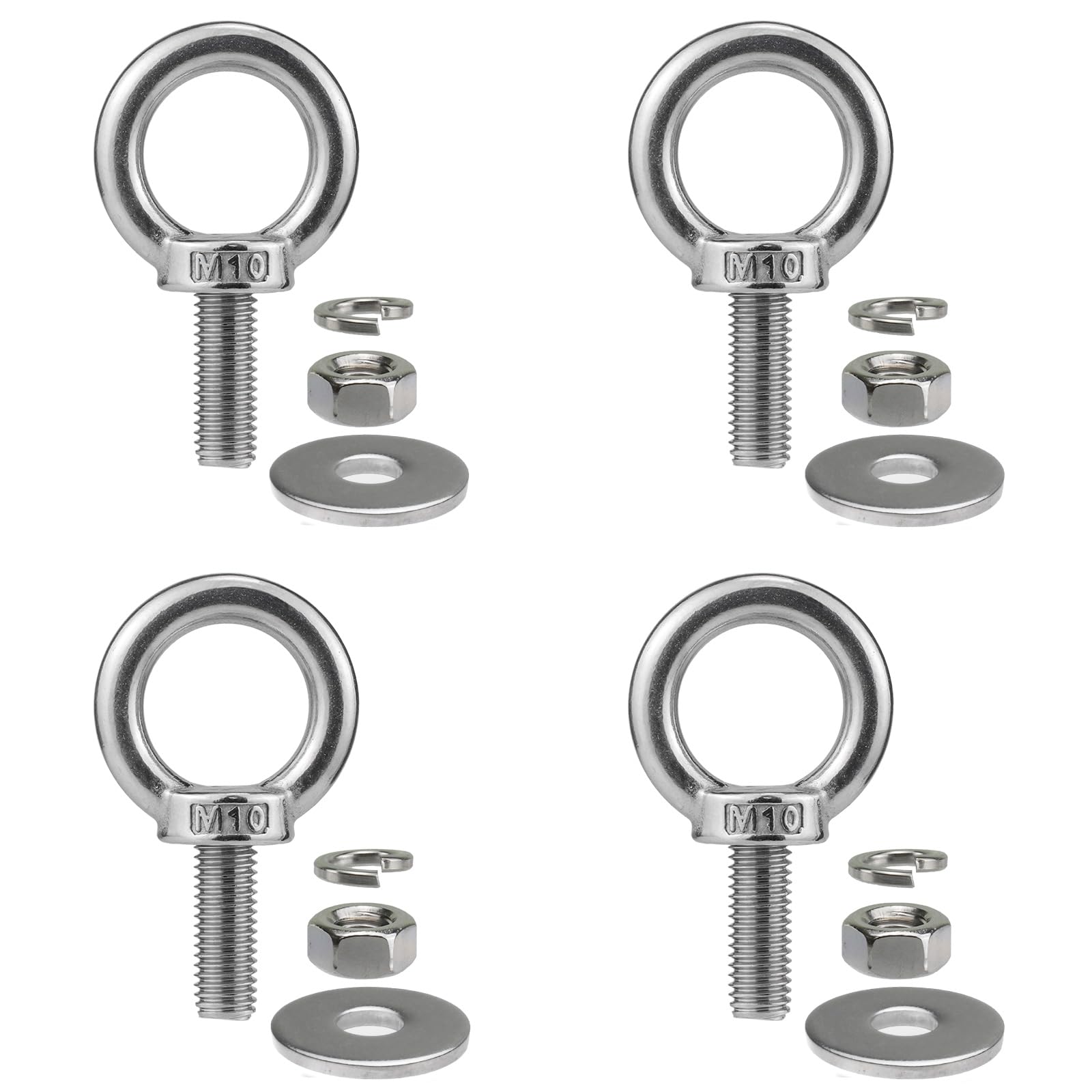 QWETRY M10 Stainless Steel Eye Bolts with Nuts 4 Pack, M10 x 25mm (3/8" x 1") Shoulder Lifting Eye Bolt for Swing Board, Heavy Duty Threaded Ring Screw Eyebolts Kits for Tie Down Straps Outdoor