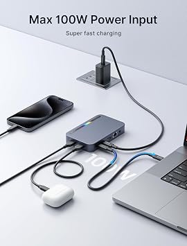 JSAUX Laptop USB C Docking Station, 10 in 1 USB C Hub with 4K@60hz HDMI | 100W PD, USB A&C 3.0, 1000Mbps Ethernet, SD/TF, Audio for HP, MacBook, Dell, Lenovo, Portable Monitor etc.