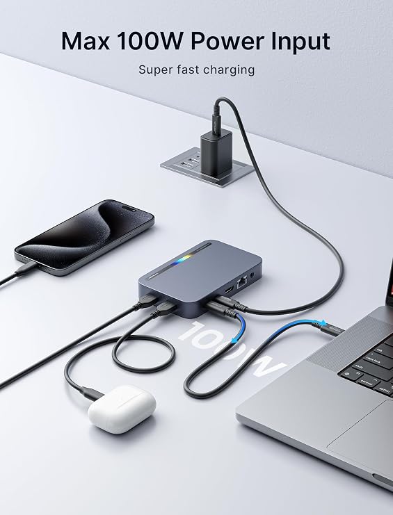 JSAUX Laptop USB C Docking Station, 10 in 1 USB C Hub with 4K@60hz HDMI | 100W PD, USB A&C 3.0, 1000Mbps Ethernet, SD/TF, Audio for HP, MacBook, Dell, Lenovo, Portable Monitor etc.