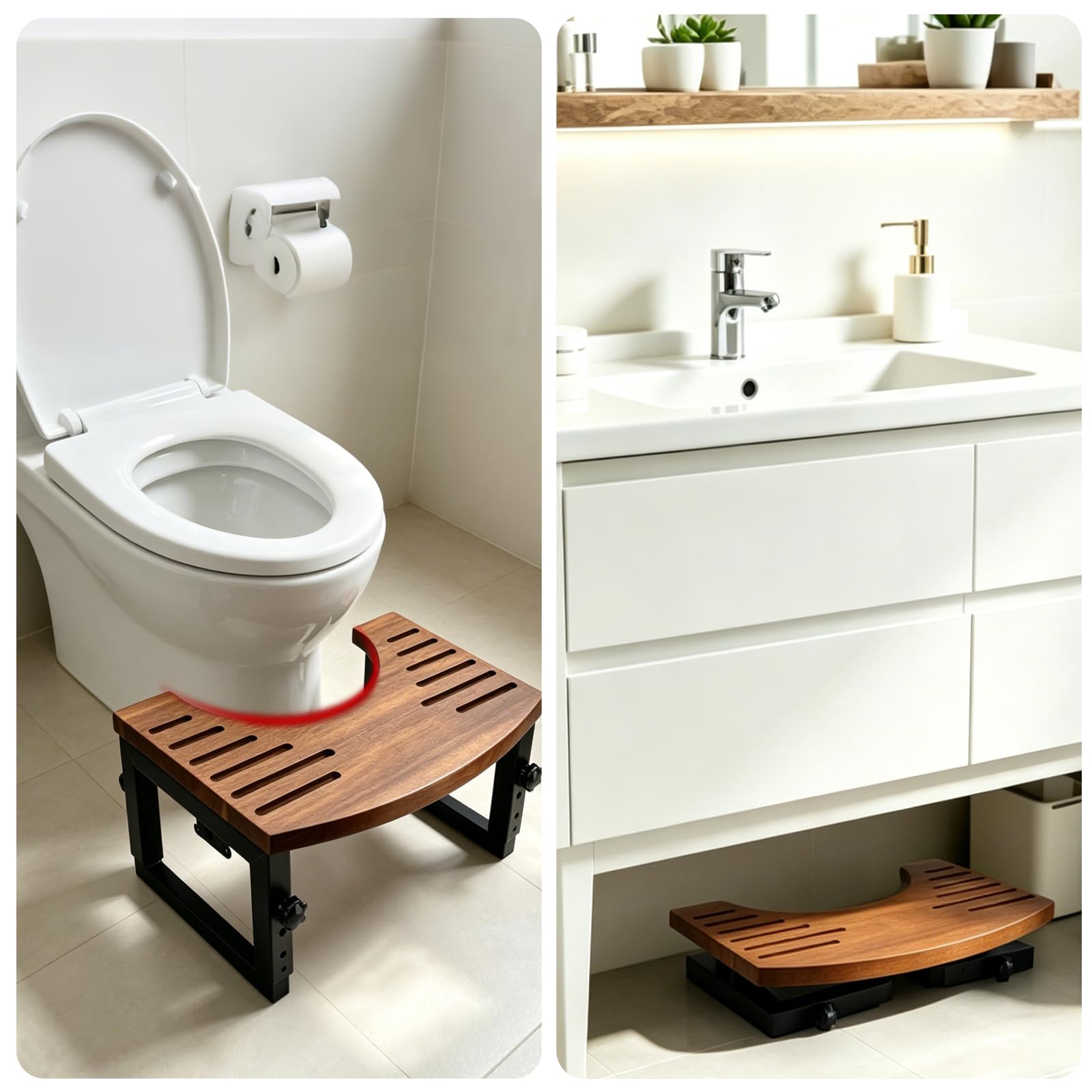 Tabouret de Toilette Pliable 40 x 26 cm Tabouret Toilette en Bois Antidérapant Tabouret WC Physiologique pour Salle de Bain Marche Pied Toilette Aide à Soulager Constipation et Les Ballonnements
