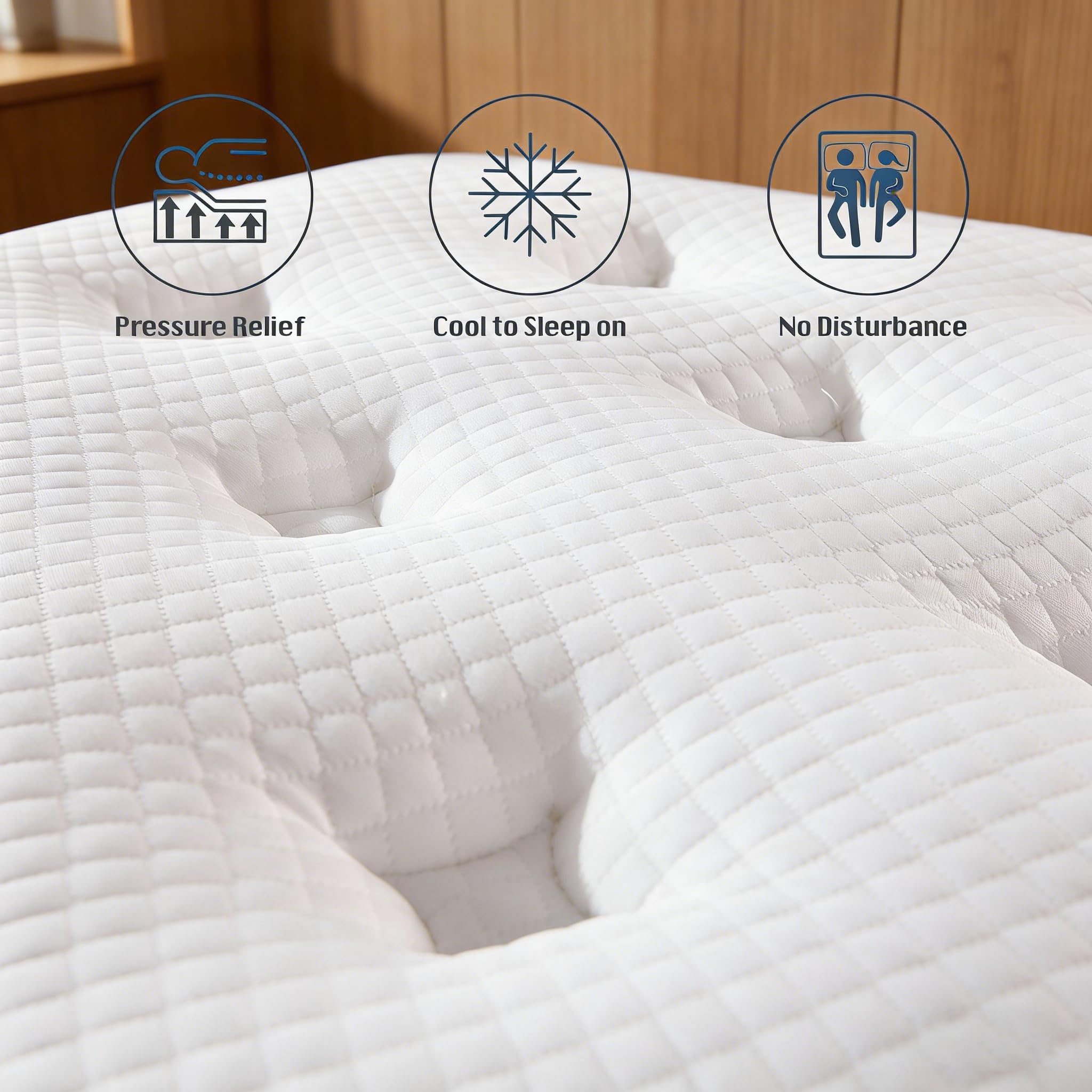 Queen Mattress - 12 inch Hybrid Mattress Queen Size in a Box, Memory Foam Mattress with Pocket Springs, Medium Firm, Pressure Relief & Motion Isolation, CertiPUR US Certified, 100 Nights Trial — view 4