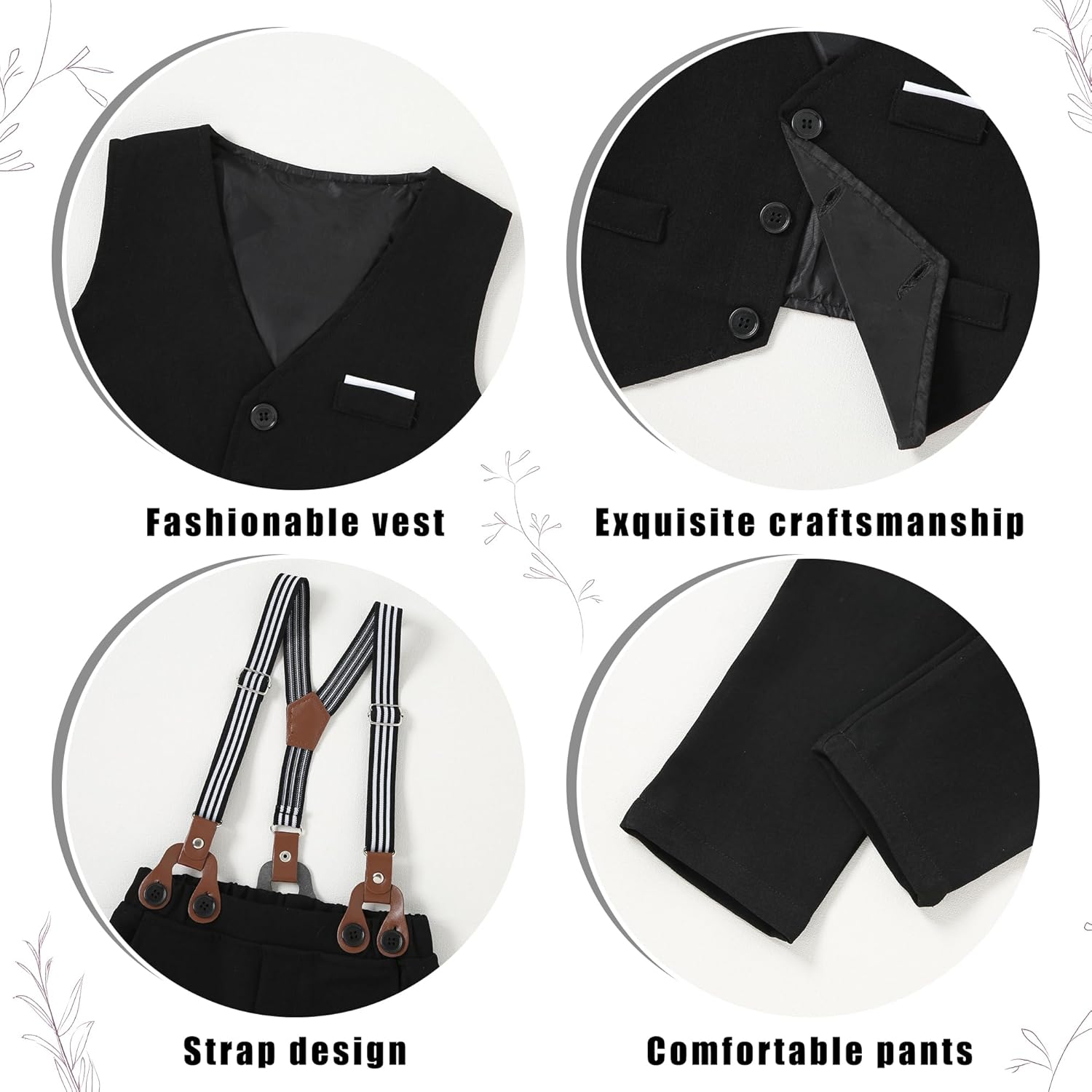 ZOEREA Toddler Boy Suit Formal Wedding Outfits Gentleman Clothes Long Sleeve Shirt + Suspender Pants + Bowtie - Image 5