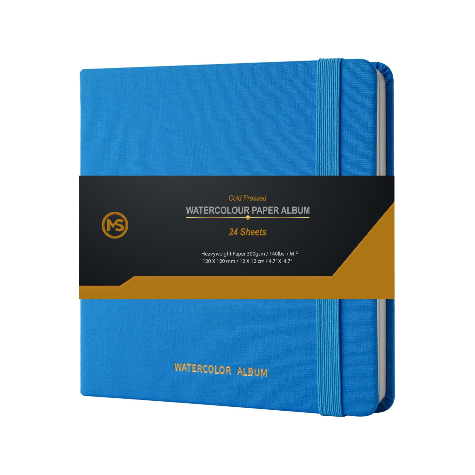 Watercolour Sketchbook Journal 300gsm /140lb 100% Cotton Paper 24 Sheets Cold-Pressed Sewn Binding 8.3" X 5.8" Album For Artists Wet Media And Mixed Techniques - Linen Fabric Blue Cover