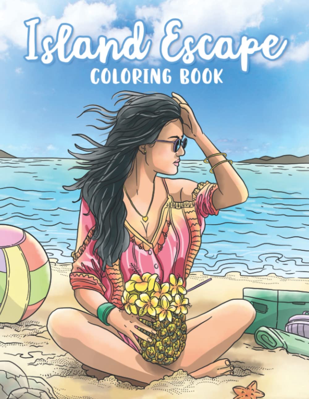 Island Escape Coloring Book: Summer Tropical Beach Coloring Book For Adult Relaxation