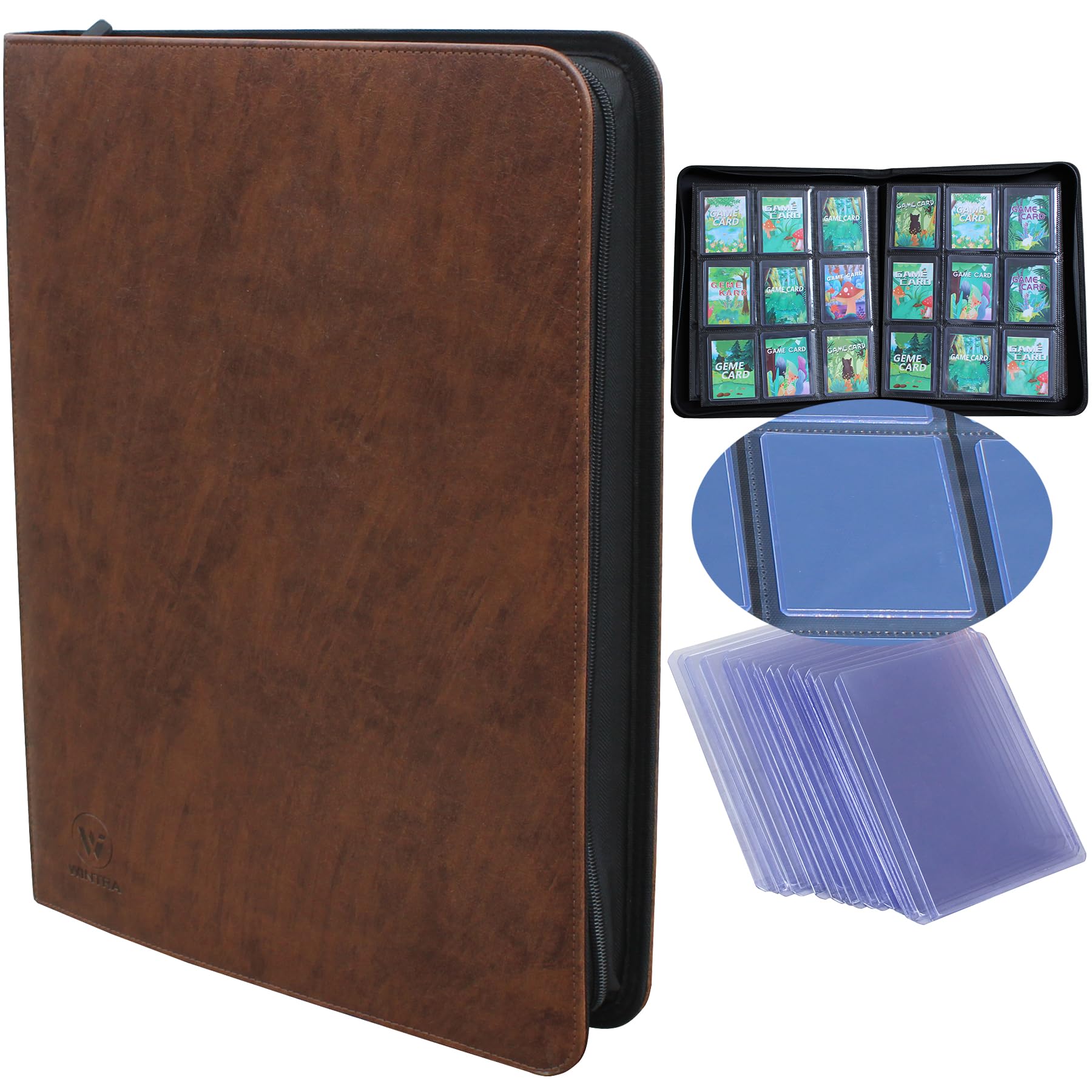 Amazon.com: WINTRA Elegant Brown Leather 9-Pocket Toploader Binder