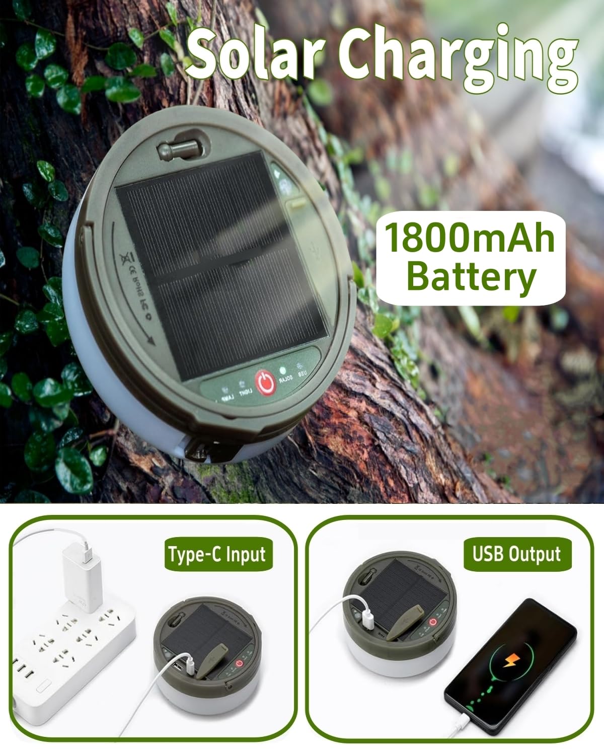Solar-Camping-Lichterkette, 130 LEDs, 4-in-1 tragbare wasserdichte Camping-Lampe mit 8 Modi, hängende wiederaufladbare Zeltlaterne für Markise, Garten, Hof, Party, Weihnachtsdekorationen