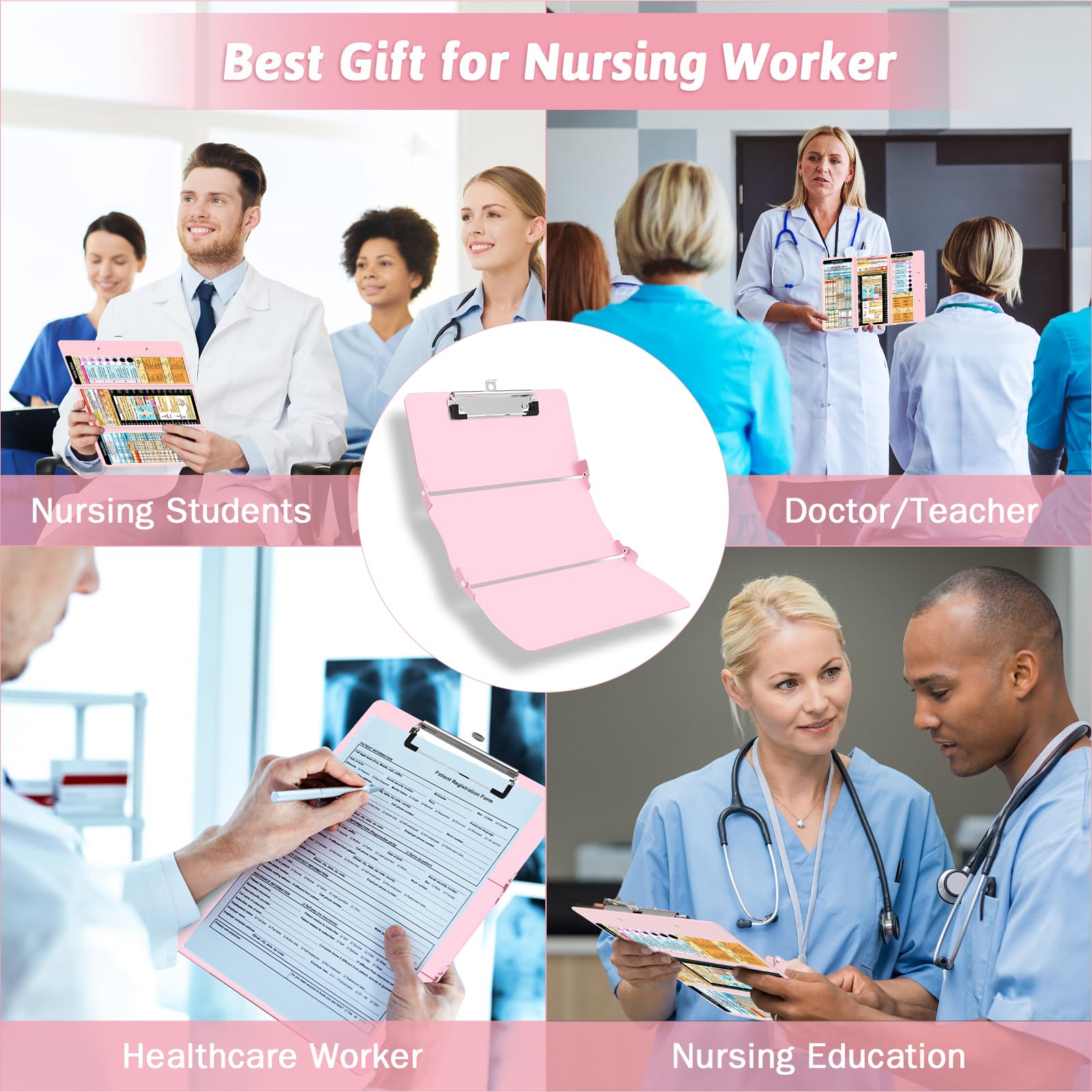 Nursing Clipboard Foldable Clipboard Medical Edition Cheat Sheets Aluminum 3 Layers Foldable Clipboards Nursing Pocket Size Profile Clip — view 7