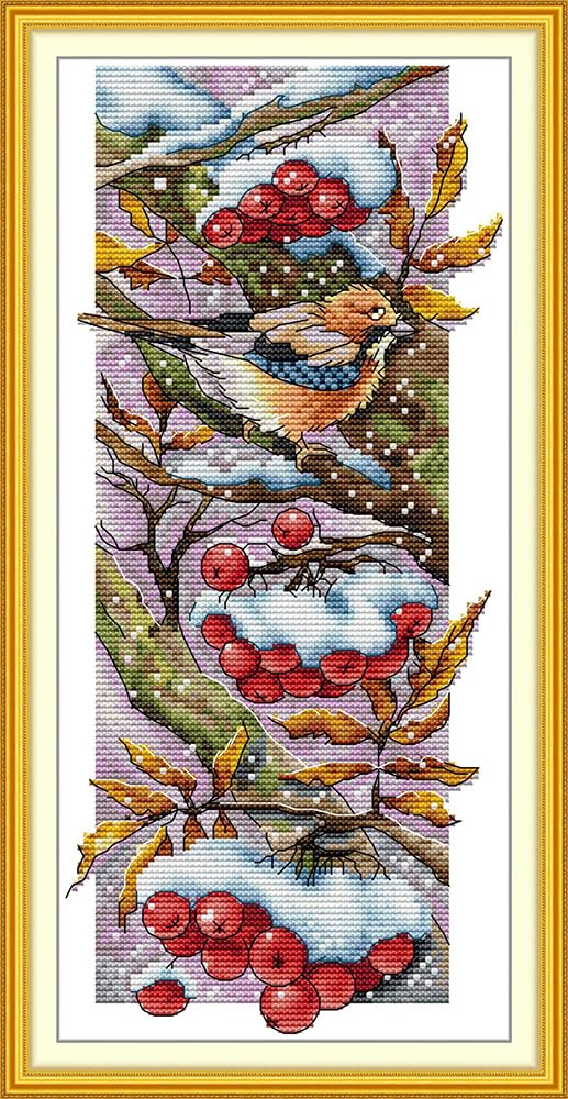 CaptainCrafts Cross Stitch Kits for Adults Stamped Winter Bird Printed