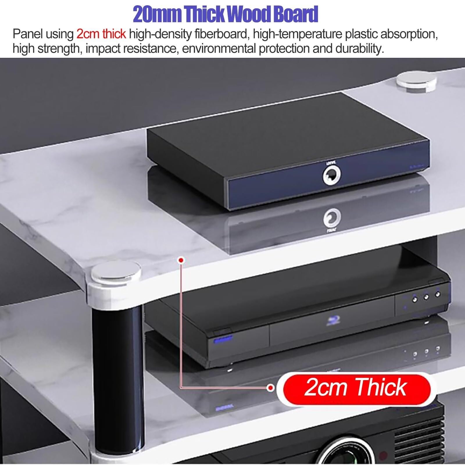 AV Rack – Mensola da gioco a 1 livello, supporto multimediale e archiviazione audio per proiettori, lettori DVD, console di gioco e scatole per cavi, design portatile ed elegante