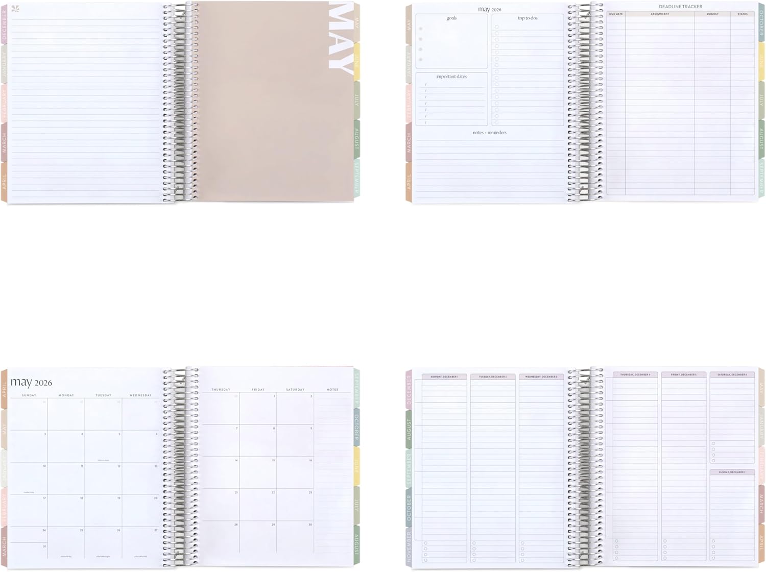 7x9 Coiled Academic Planner (January 2026 - December 2026) - Fruity Cherry cover, Pastel Minimal theme, platinum coil