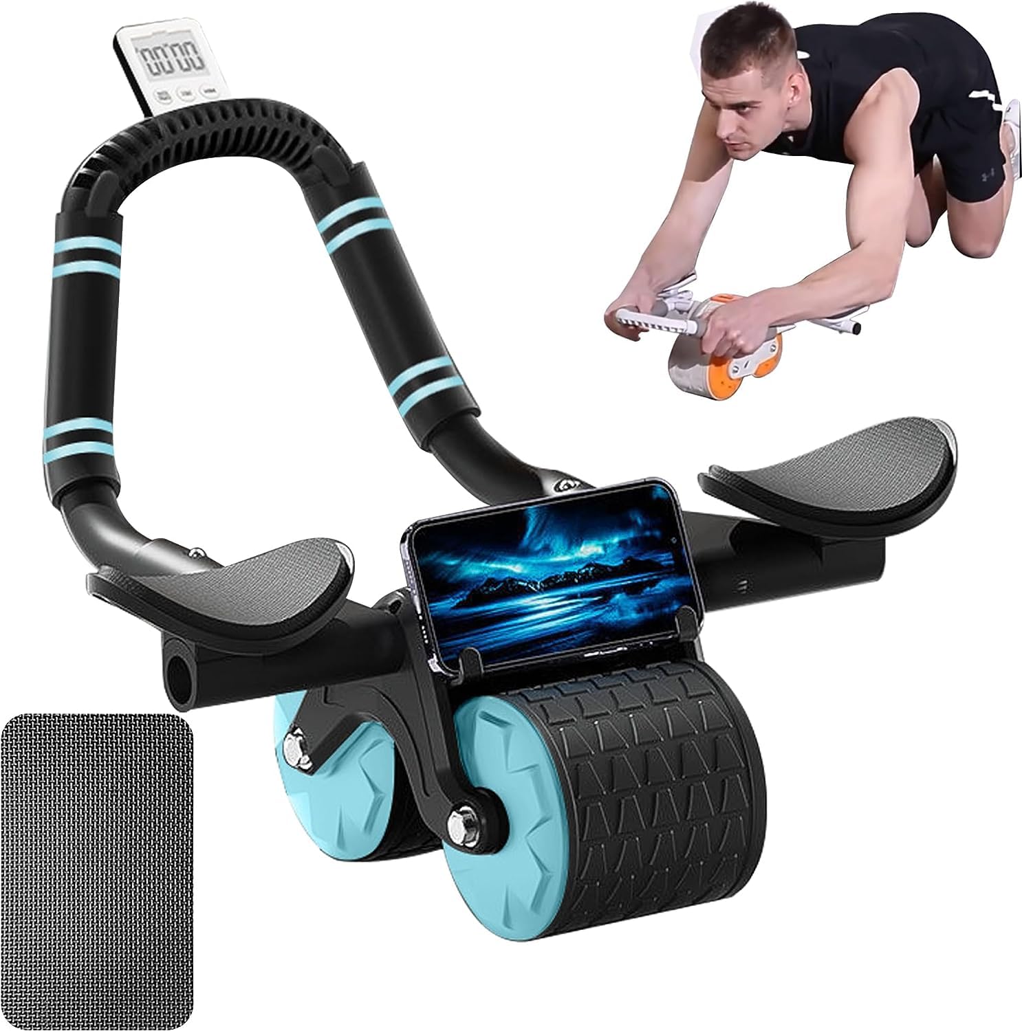SKADE Ab Roller with Elbow Support, Automatic Rebound Abdominal Wheel, Ab Wheel Roller For Core Workout, Ab Roller For Abs Workout With Timer, Exercise Roller Wheels for Core Training
