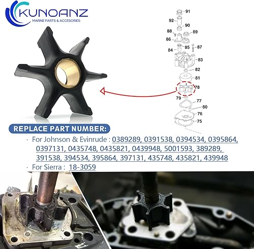 Miniatura 2 de 5001593 435821 395864 18-3059 Impulsor de bomba de agua para Johnson Evinrude OMC fuera de borda 65 80 85 88 90 100 105 110 112 115 120 125 130 55.1
